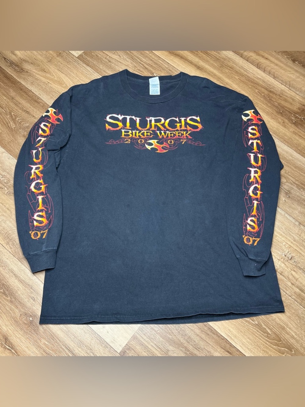 Sturgis Bike Week Shirt Mens 2XL Black 2007 Flames Hog Long Sleeve Skull